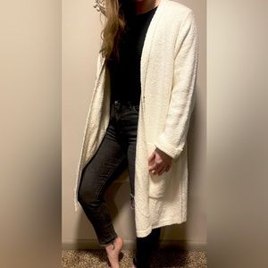 J. Jill Fuzzy Long White Cardigan